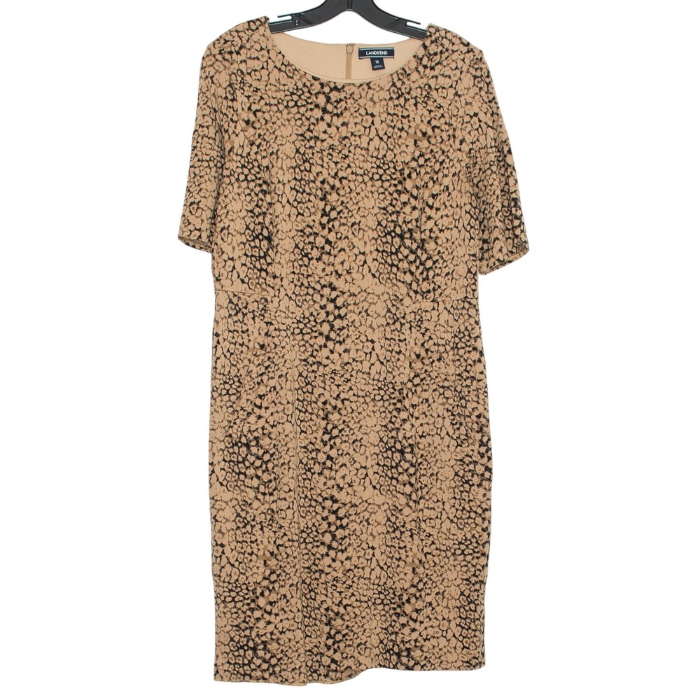 Lands End Dress Ponte Sheath Animal Boho Classic Neutral Earthy Brown Black 12